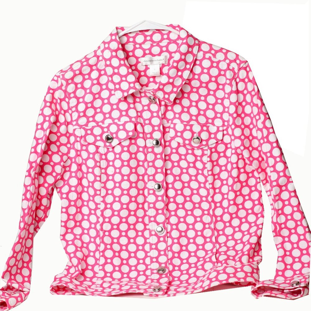 Summer Spring Jacket Vibrant Pink with White Dots Christopher & Banks Like New